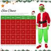 Green Deluxe Monster Costume for Men Santa Suit Set Christmas Outfit Size L for Holiday Cosplay 7PCS