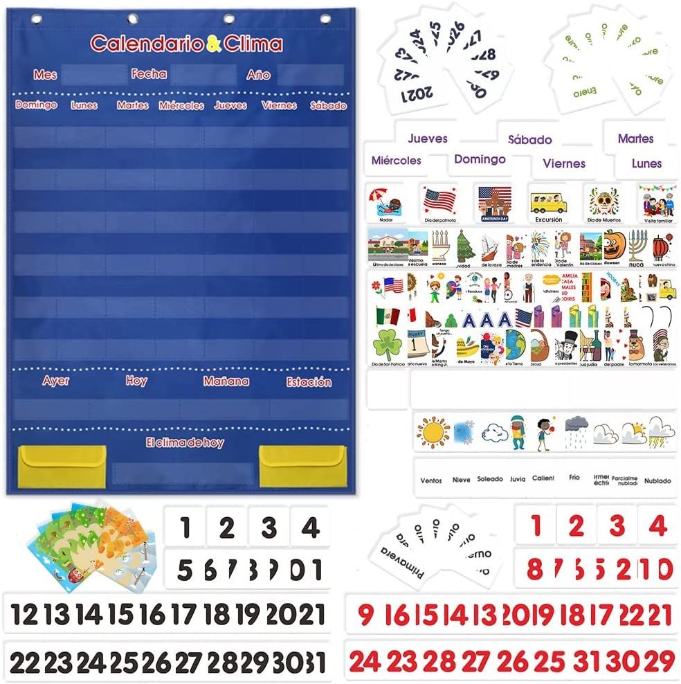 Calendar Pocket Chart Calendar Weather with 142 Spanish Flash Cards