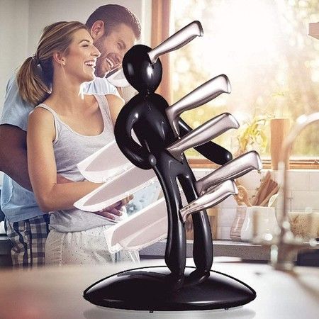 Knife Holder Unique Humanoid Creative Tool Organiser Kitchen Storage Solution Stylish Decor Black