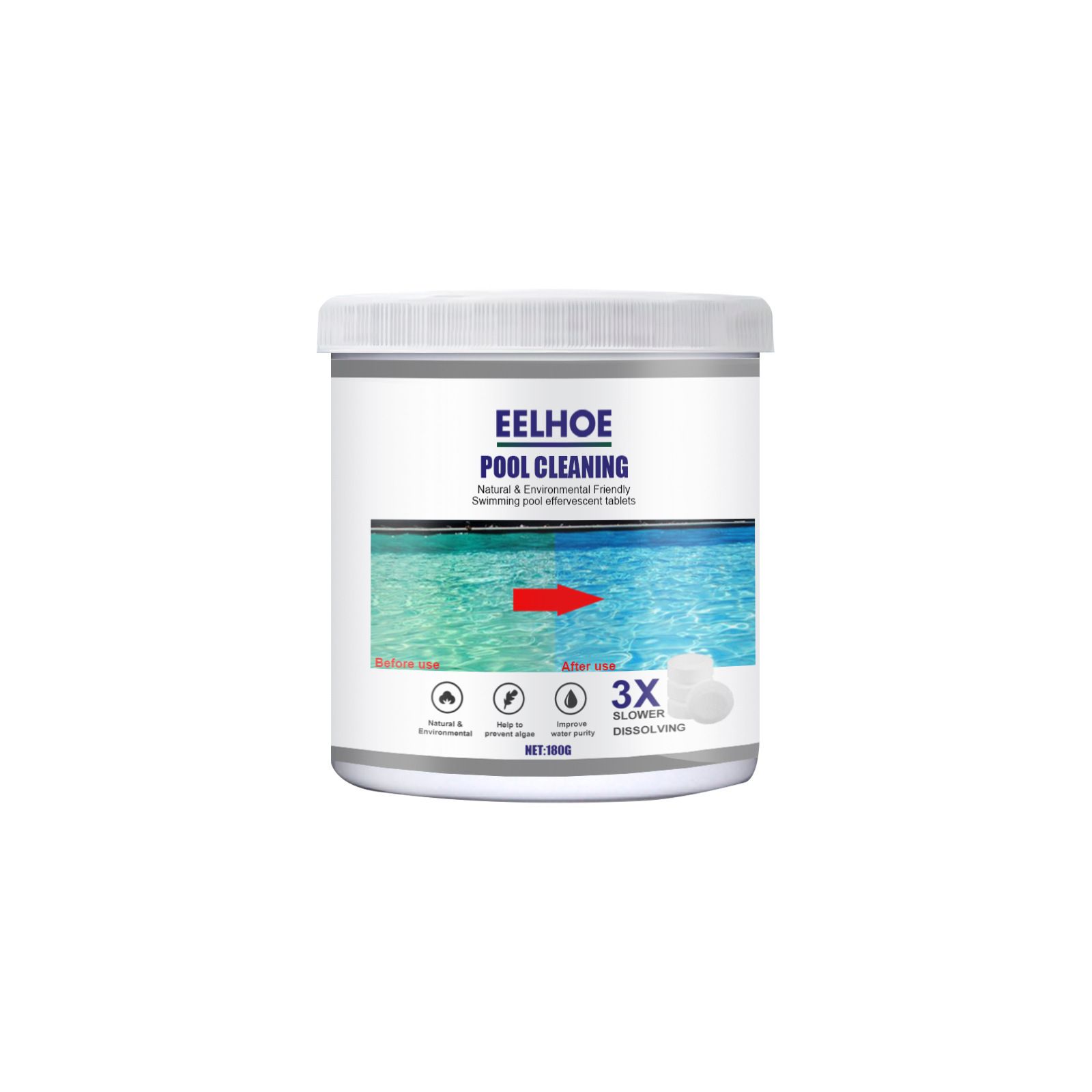 Pool Chlorine Tablets 180g Long-Lasting Slow-Dissolving Chlorinating CLEANING Tablets for Swimming Pools and Spas 90% Available Chlorine