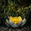 Solar Light Outdoor Metal Glass Decorative Waterproof Garden Light LED Lotus Flower Table Lamp (Grey)