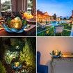 Solar Light Outdoor Metal Glass Decorative Waterproof Garden Light LED Lotus Flower Table Lamp (Silver Blue)