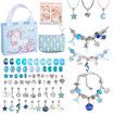 66 Pcs Charm Bracelet Jewelry Making Kit DIY Craft Rainbow Santa Elk Beaded for Arts Gril Gift for Teen Kids Ages 5+ (Blue)