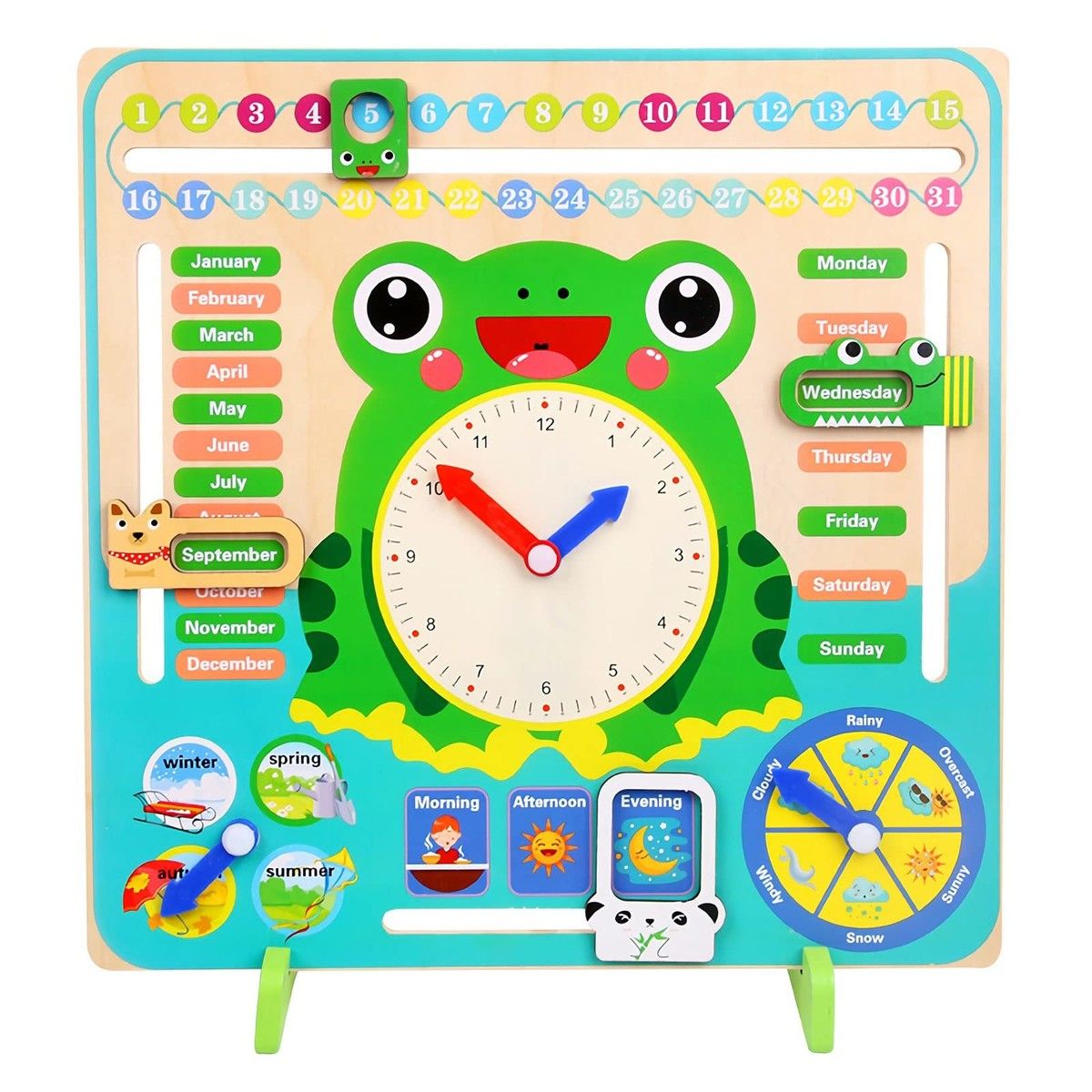 Montessori Wooden Toys Learning Clock Multifunctional Wooden Frog ...