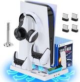 PS5 Stand with PS5 Controller Charging Station & Dual Suction Cooling Fans,PS5 Cooling Station,PS5 Controller Charger Game Organizer,PS5 Vertical Stand