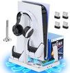 PS5 Stand with PS5 Controller Charging Station & Dual Suction Cooling Fans,PS5 Cooling Station,PS5 Controller Charger Game Organizer,PS5 Vertical Stand