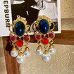 Niche retro  no-pierced palace style treasure tassel ear clip ancient color glass earrings stud clip no-pierced