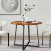 Round Dining Table Room Kitchen Small Modern Rustic Midcentury Furniture for 4 Person with Black X Shaped Steel Legs Brown Tabletop