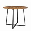 Round Dining Table Room Kitchen Small Modern Rustic Midcentury Furniture for 4 Person with Black X Shaped Steel Legs Brown Tabletop