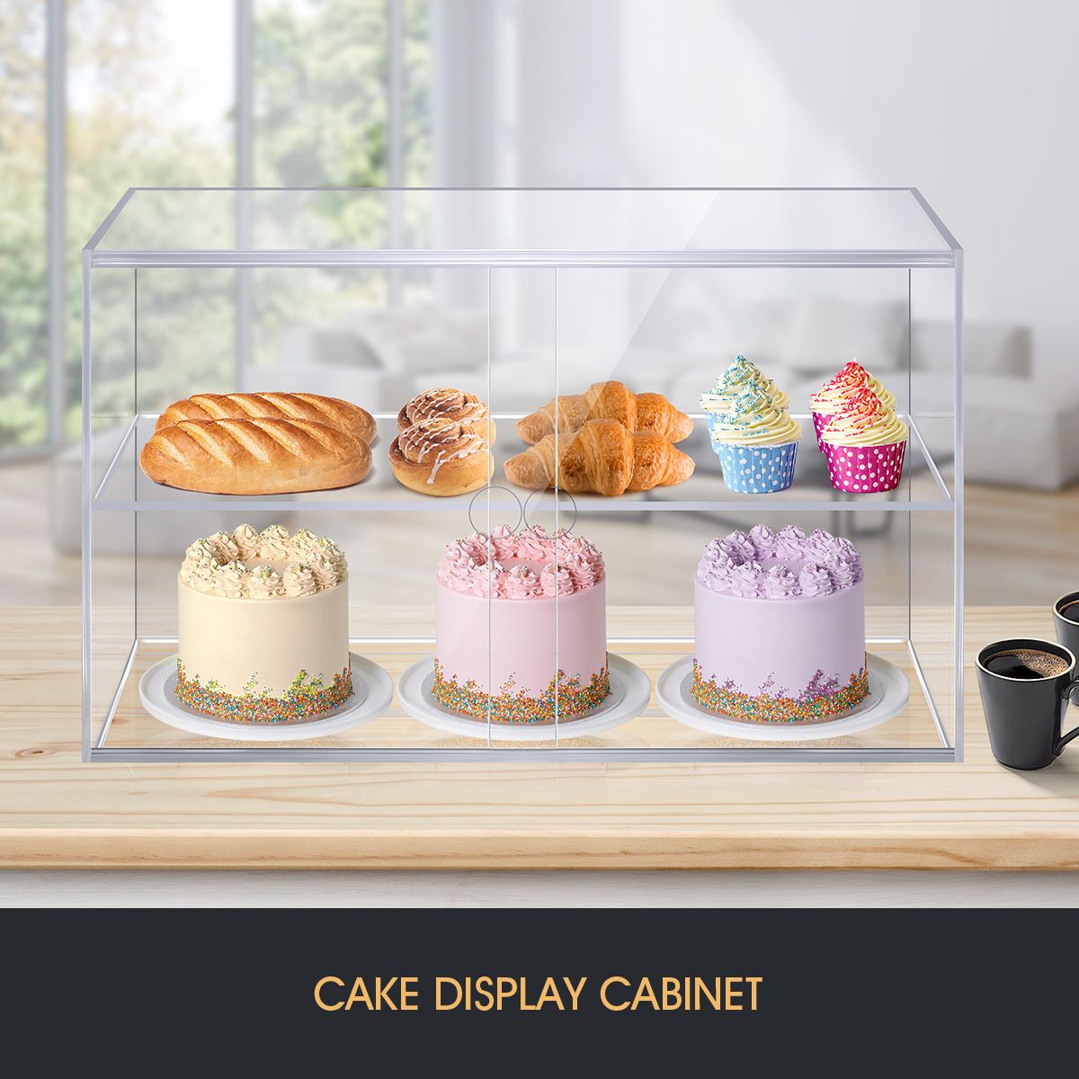 2 Tier Cupcake Cabinet Display Shelf Unit Acrylic Cake Bakery Case Stand Model Donut Pastry Toy Showcase 5mm Thick Transparent