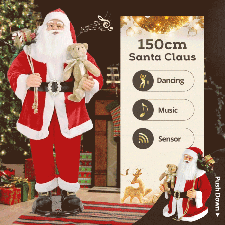 Solight 150cm Animated Singing Dancing Santa Claus Figurine Rocking Christmas Decoration Musical Display Figure Collapsible