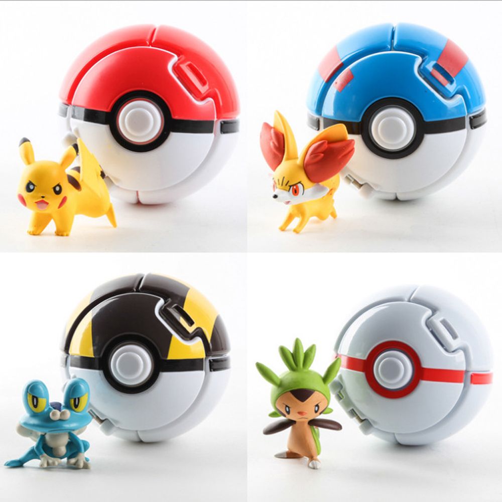 Pokeball playset Battle Ball Action Figures Main Ball Pocket Monster Toys, Action Figure for Children's Toy Set (4PCS Playset)