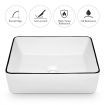 White Bathroom Sink Vessel Washing Basin Vanity Hand Wash Bowl Above Counter Bath Toilet Countertop Modern Ceramic Rectangle