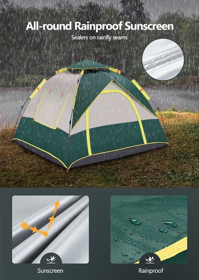 OGL 3 Person Tent Camping Pop Up Instant Beach Sun Shade Shelter Family Waterproof 215x200x141cm Green White