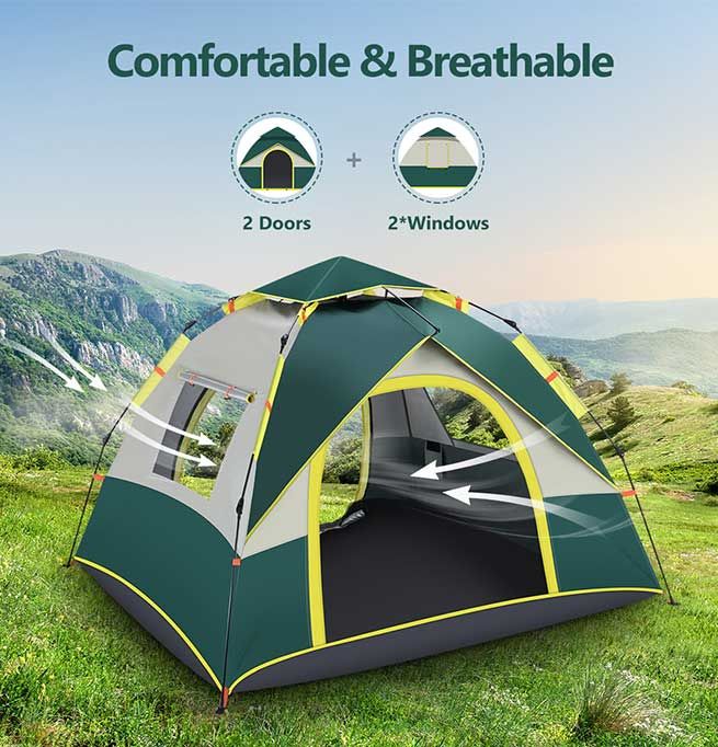 OGL 3 Person Tent Camping Pop Up Instant Beach Sun Shade Shelter Family Waterproof 215x200x141cm Green White