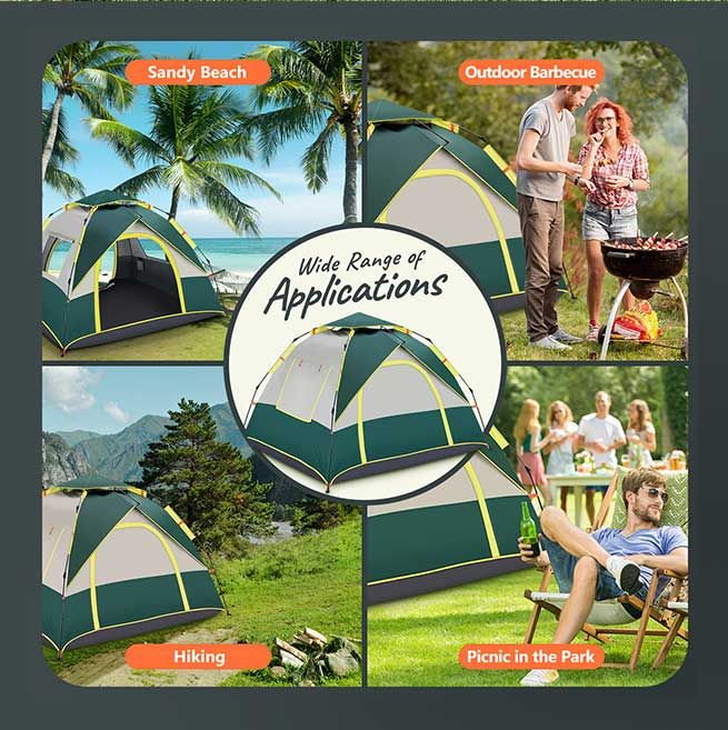 OGL 3 Person Tent Camping Pop Up Instant Beach Sun Shade Shelter Family Waterproof 215x200x141cm Green White