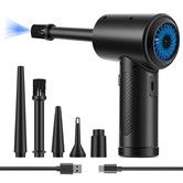 Compressed Air Duster,Fulljion 3-Gear to 51000RPM Electric Air Duster Portable Air Blower with LED Light,6000mAh Rechargeable Cordless Air Duster (Black)