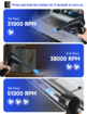 Compressed Air Duster,Fulljion 3-Gear to 51000RPM Electric Air Duster Portable Air Blower with LED Light,6000mAh Rechargeable Cordless Air Duster (Black)