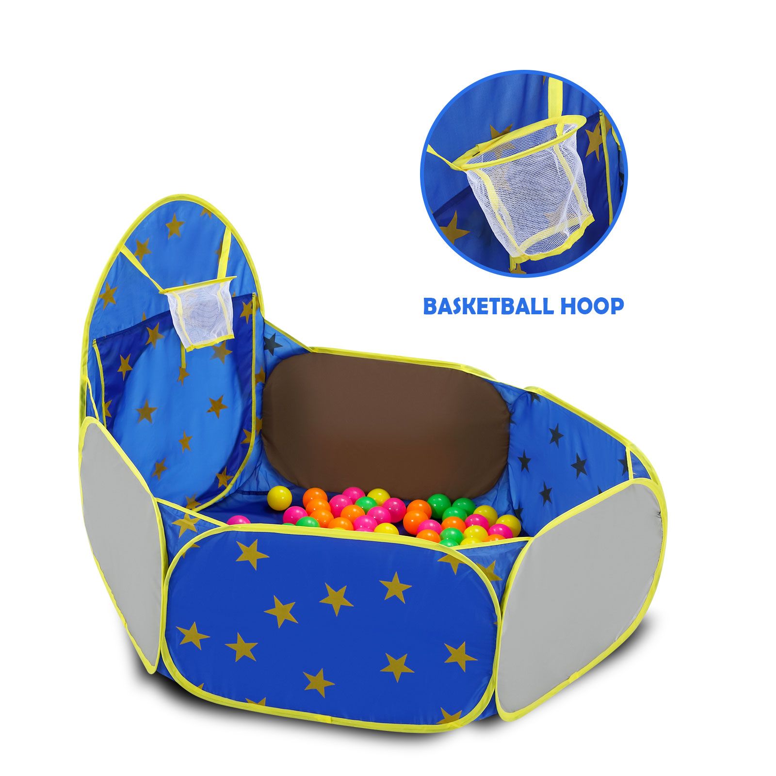 Kids Pop Up Tent Ball Pit Basketball Hoop Dollhouse Indoor Playground