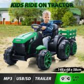 Kids Off Road Ride on Remote Control Electric Tractor Toy Trailer 12V Battery MP3 Player Safety Belt LED Light Green