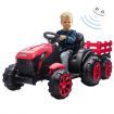 Kids Ride on Off Road Remote Control Tractor 12V Battery Electric Toy Trailer MP3 Player Safety Belt LED Light Red