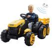Kids Off Road Ride on Toy Tractor Remote Control 12V Battery Trailer MP3 Player Safety Belt LED Light Yellow