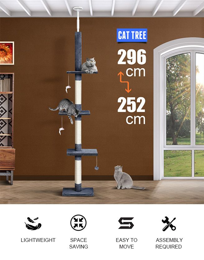 296cm Cat Tree Tower Tall Scratching Post Stand Climbing Pole Sisal