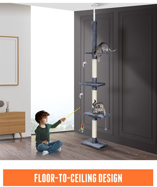 296cm Cat Tree Tower Tall Scratching Post Stand Climbing Pole Sisal