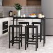 5PCS Bar Table Set 4 Stools Chairs Black Dining Room Kitchen Breakfast Counter Narrow Modern Furniture Wooden Top Metal Legs