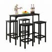 5PCS Bar Table Set 4 Stools Chairs Black Dining Room Kitchen Breakfast Counter Narrow Modern Furniture Wooden Top Metal Legs