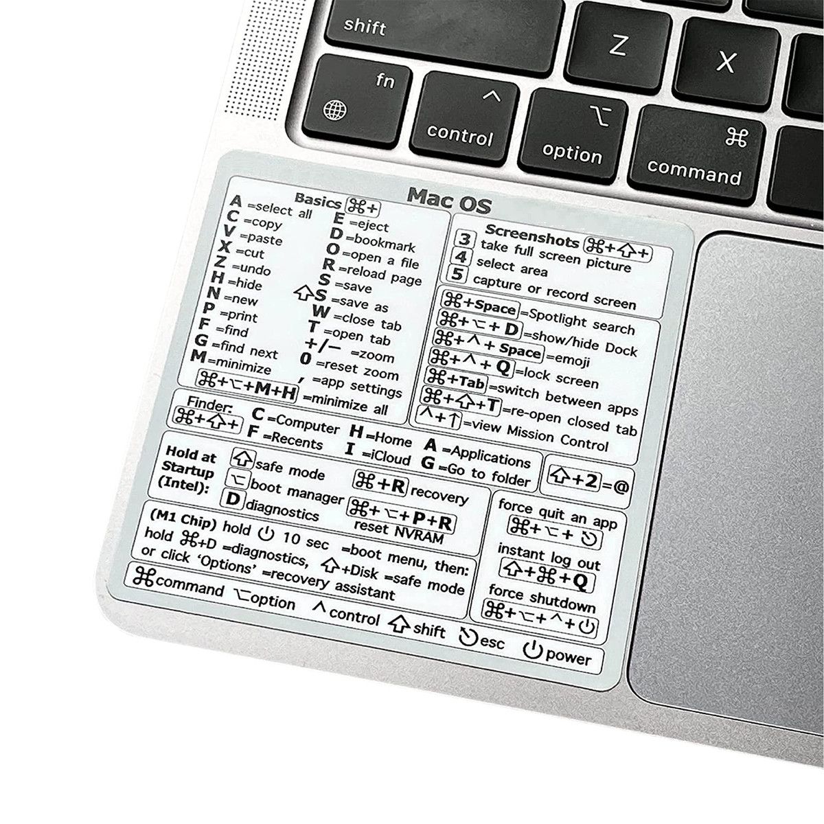 Mac OS (Ventura/Monterey/Big Sur/Catalina/Mojave) Keyboard Shortcuts,M1/M2/Intel No-Residue Clear Vinyl Sticker,Compatible with 13-16-inch MacBook Air and Pro (White)