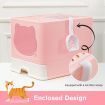 Cat Litter Box Kitty Toilet Training Enclosed Front Top Entry Lid Large Covered Hooded Kitten Potty Pan Furniture Scoop Foldable Pink