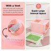 Cat Litter Box Kitty Toilet Training Enclosed Front Top Entry Lid Large Covered Hooded Kitten Potty Pan Furniture Scoop Foldable Pink