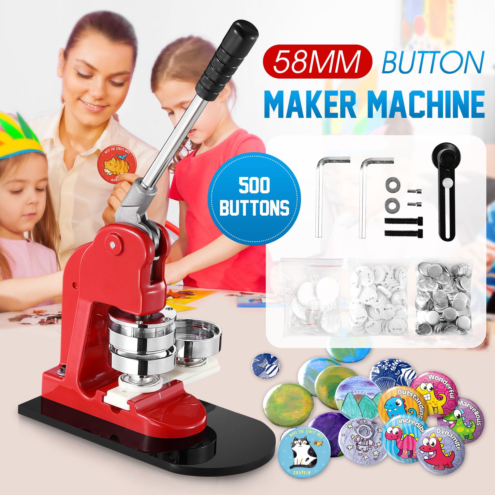 Button Badge Maker Machine Kit DIY Pin Press 58mm 500 Buttons Making ...