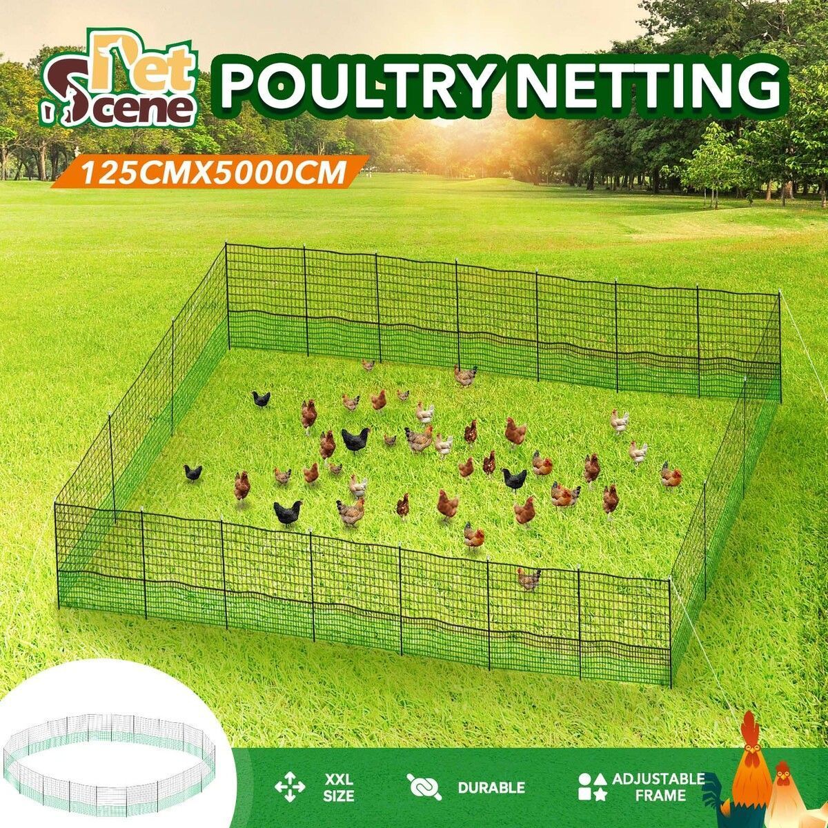 Chicken Coop Cage Run Pen Hen Chook House Fence Poultry Enclosure Hutch Mesh Net Netting Habitat Farm Yard Fencing 5000x125CM