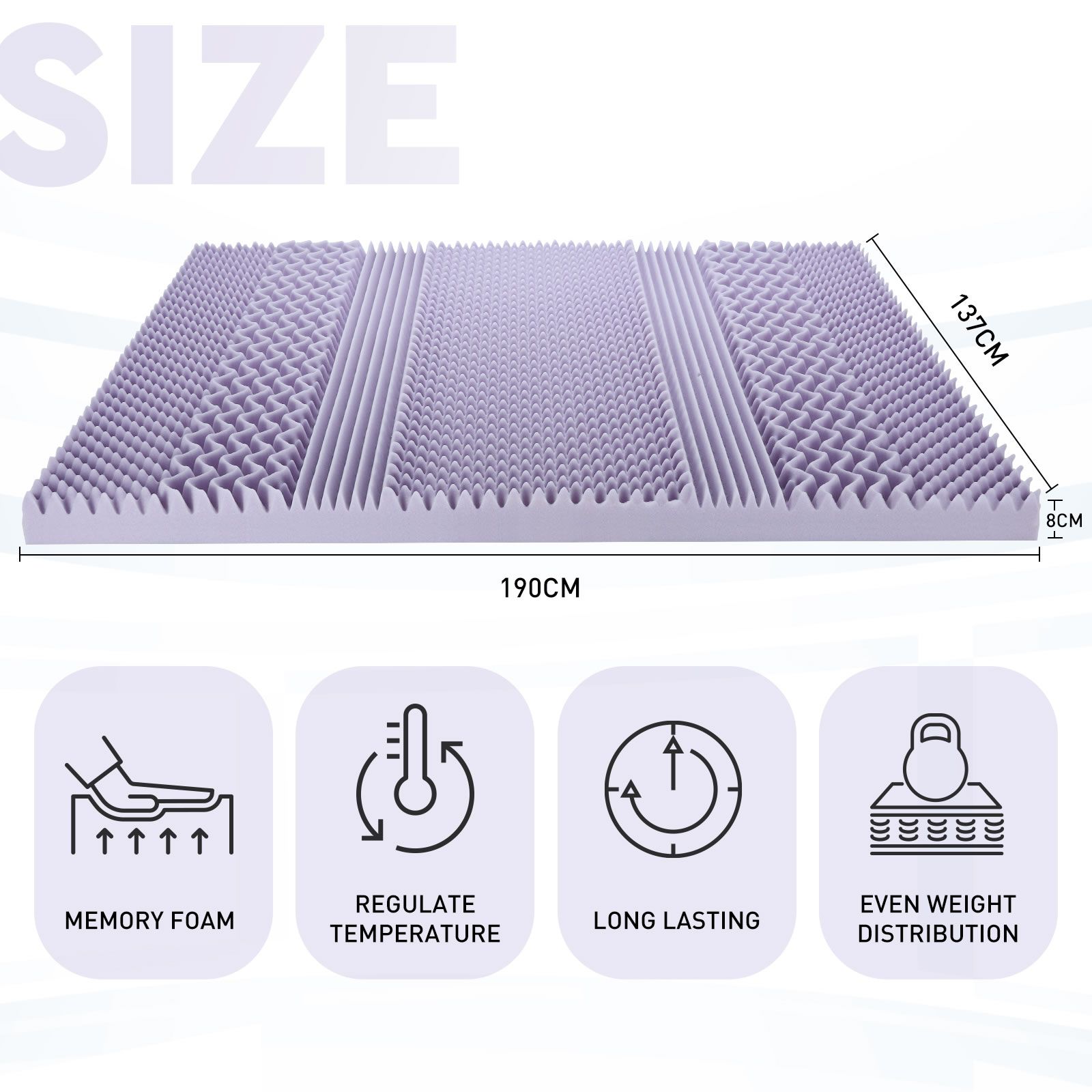 Double Size Mattress Topper Underlay Memory Foam Bed 8CM Lavender Scent