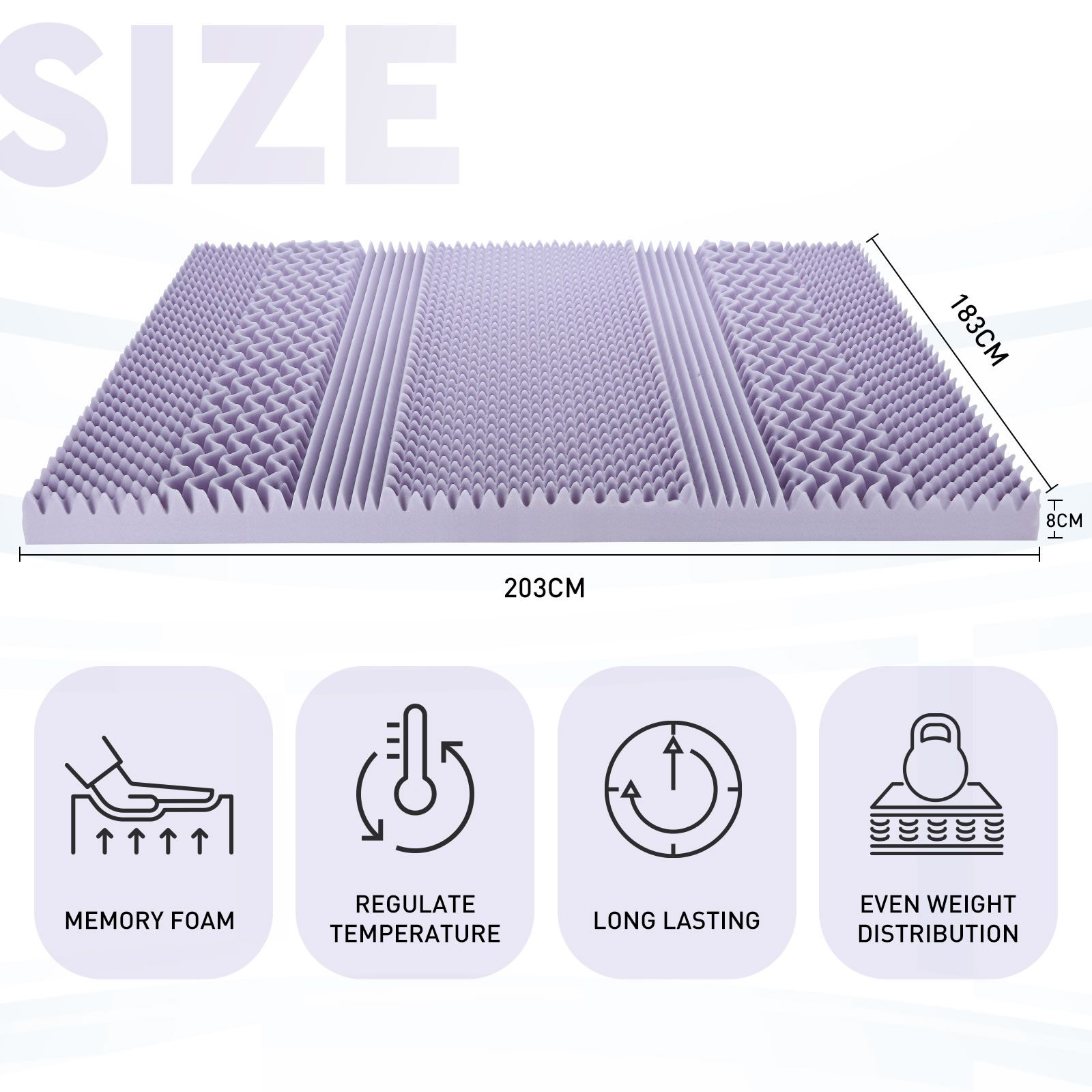 King Size Mattress Memory Foam Bed Topper Underlay Lavender Scent 8CM ...