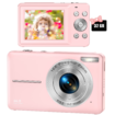 Digital Camera FHD 1080P Video Cam 16X Zoom Compact Point Selfie Shooting Portable Small for Kid Teen Student Boy Girl Senior Pink