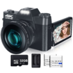 Digital Camera for Photography and Video 4K 48MP Vlogging Camera for YouTube with Flip Screen,16X Digital Zoom,52mm Wide Angle & Macro Lens,32GB TF Card,2 Batteries (Black)