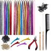 Hair Extension Tinsel with Tool 12 Colors 120cm Hair Extension Tinsel Kit Glitter Hair Accessories for Christmas New Year Halloween Cosplay Party