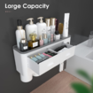 Toothbrush Holders for Bathrooms,4 Cups Toothbrush Holder Wall Mounted with Toothpaste Dispenser,Large Capacity Tray,2 Cosmetic Drawer and 7 Brush Slots with Cover Tooth Brush Holder