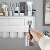 Toothbrush Holders for Bathrooms,4 Cups Toothbrush Holder Wall Mounted with Toothpaste Dispenser,Large Capacity Tray,2 Cosmetic Drawer and 7 Brush Slots with Cover Tooth Brush Holder