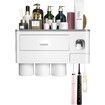 Toothbrush Holders for Bathrooms,3 Cups Toothbrush Holder Wall Mounted with Toothpaste Dispenser,Large Capacity Tray,Cosmetic Drawer and 6 Brush Slots with Cover Tooth Brush Holder