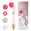 USB Rechargeable Silicone Shower Brush Long Handle Electric Scrubber 4 in 1 Body Scrub and Deep Cleaning Massage,1 Pack (Pink)