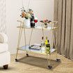 Gold Bar Cart Coffee Trolley Serving Drinks Liquor Tea Wine Cocktail Alcohol Whiskey Trolly Beverage 4 Rolling Wheels 2 Trays Mirrored Glass