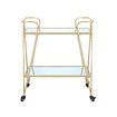 Gold Bar Cart Coffee Trolley Serving Drinks Liquor Tea Wine Cocktail Alcohol Whiskey Trolly Beverage 4 Rolling Wheels 2 Trays Mirrored Glass