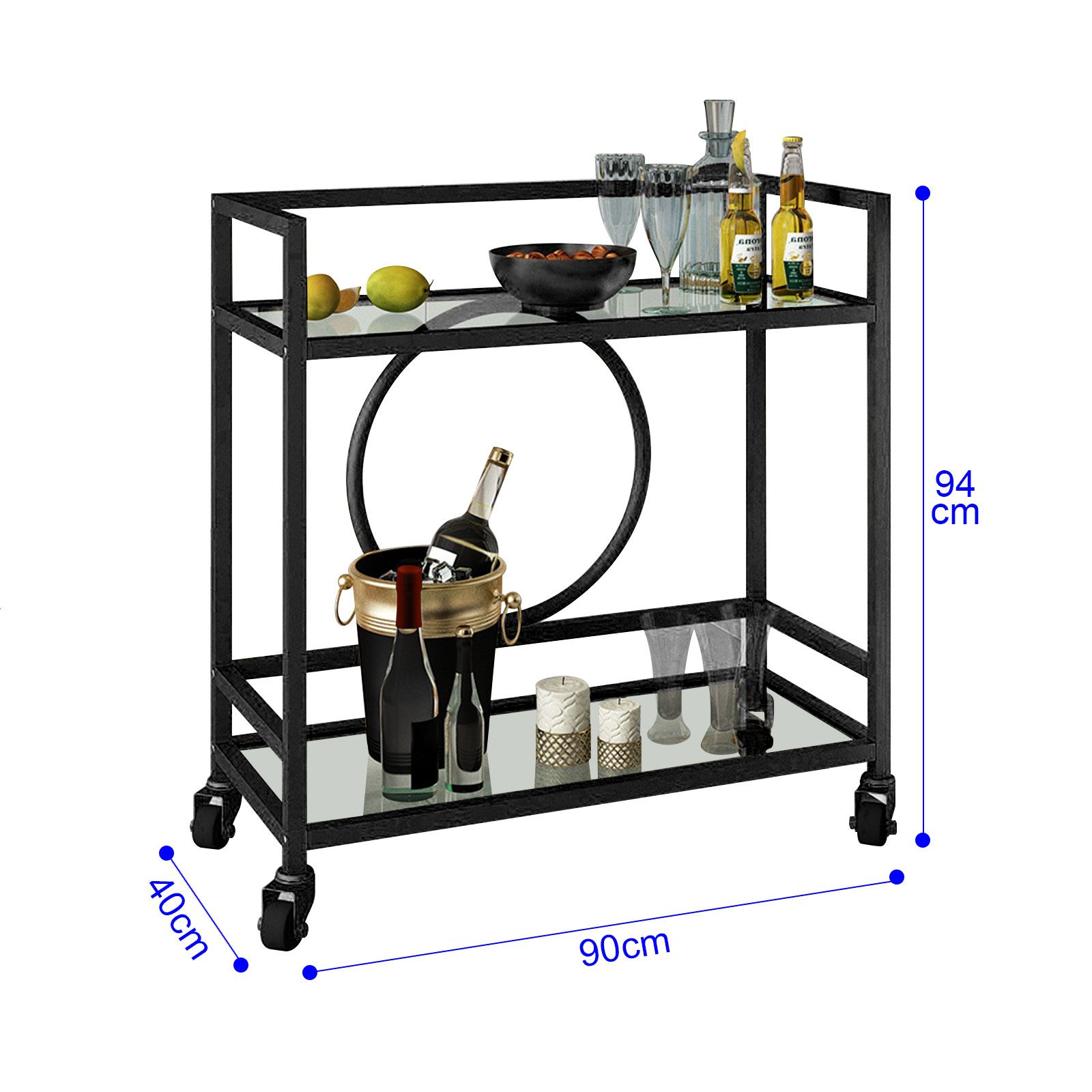 Black Bar Cart Trolley Drink Coffee Serving Liquor Tea Wine Cocktail ...