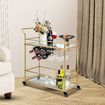 Bar Cart Gold Drinks Coffee Trolley Serving Liquor Wine Cocktail Alcohol Whiskey Trolly Holder Home Kitchen Rolling Metal Tempered Glass Storage