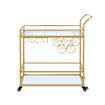 Bar Cart Gold Drinks Coffee Trolley Serving Liquor Wine Cocktail Alcohol Whiskey Trolly Holder Home Kitchen Rolling Metal Tempered Glass Storage