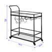 Bar Cart Black Wine Coffee Trolley Serving Drinks Liquor Tea Cocktail Alcohol Beverage Whiskey Rolling Mobile Bottle Glass Holder Home Storage